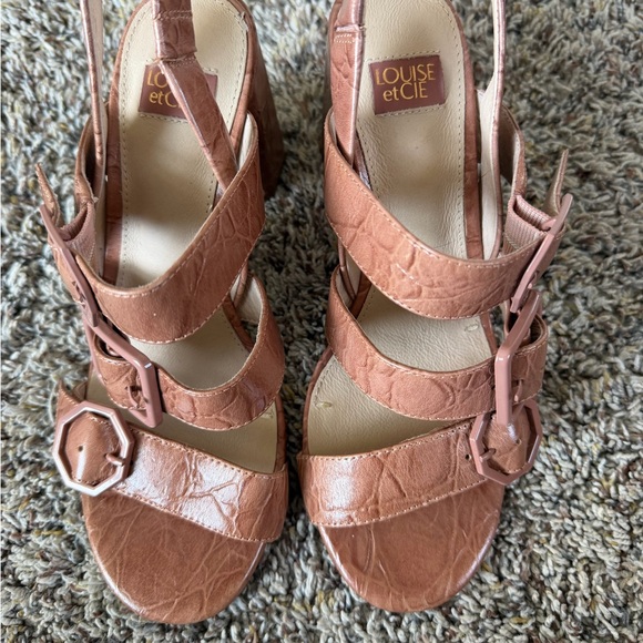 Louise et Cie Soft Rose Crocodile Embossed Leather Strappy Block Heels Size 6.5 - Picture 2 of 6